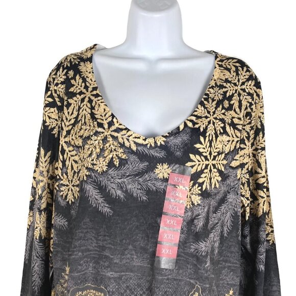 One World Top 2XL Glitter Snowflakes Winter Print Long Sleeve NWT TP-2630 - Picture 3 of 11